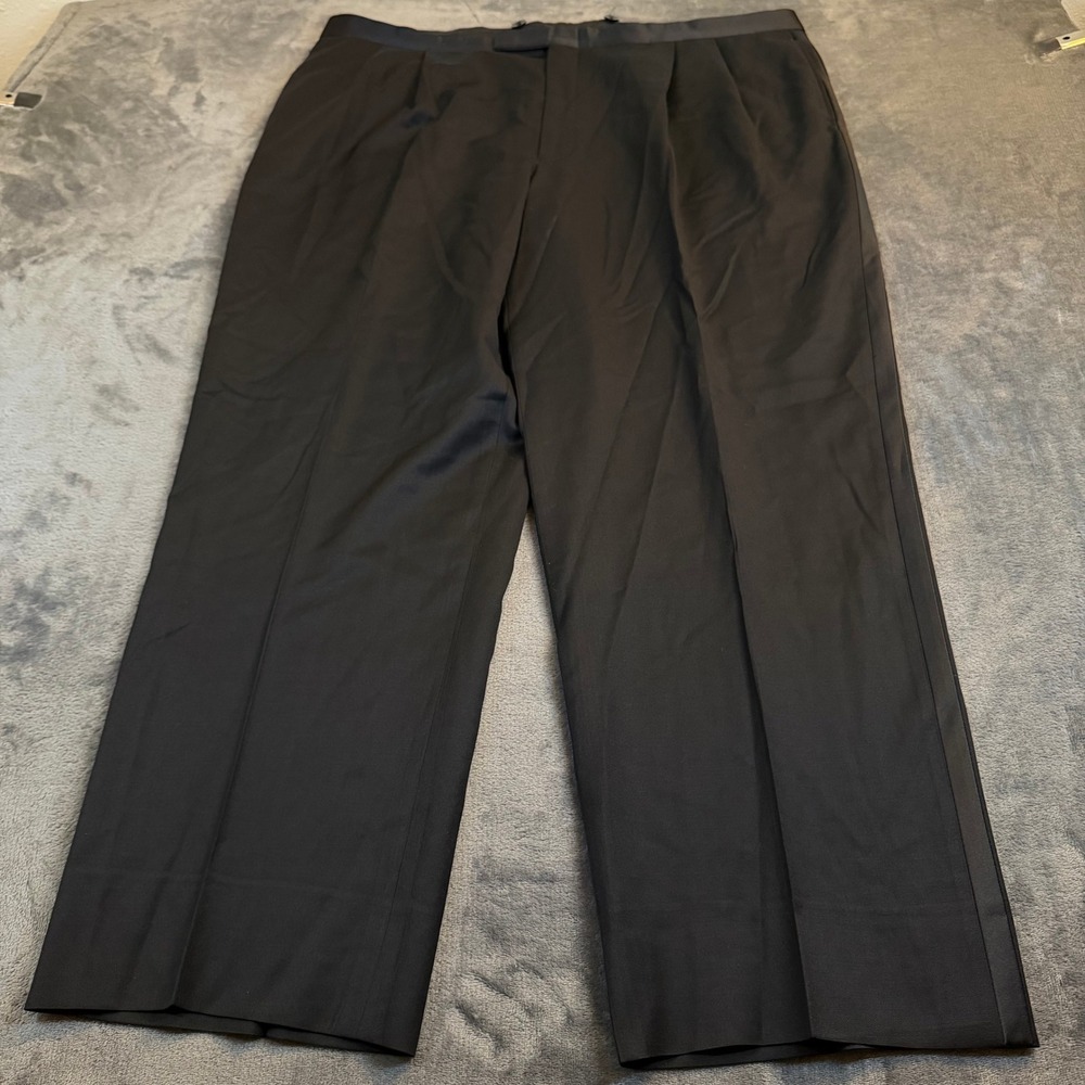 Jones New York Elements Tuxedo Pants Mens 42 Black Wool Satin Pleated
